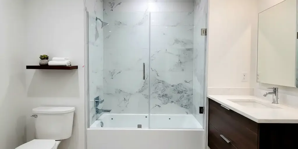 ProShower - swing frameless glass shower door on bathtub-landscape